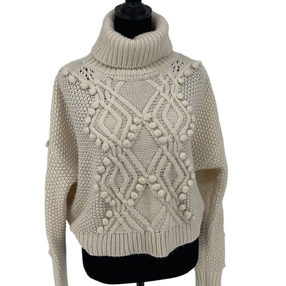 Allison Womens Pullover Sweater‎ 100% Acrylic Turtleneck Knit Cream Size Medium